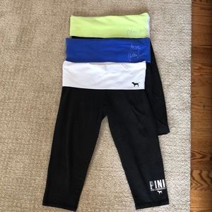 Set of 3 VS PINK crop foldover leggings/yoga pants